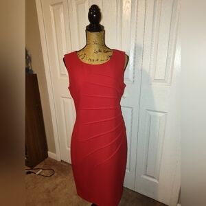 Calvin Klein Red Ruched Sheath Midi Dress
